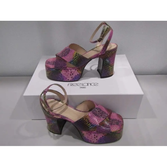 NWT FREE LANCE Freelance Gabi 95 Heeled sandal cross straps Snake print leather - Picture 6 of 12